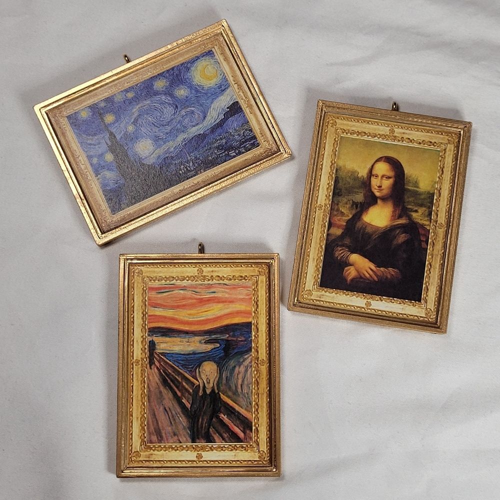 3 Miniature Dollhouse Gold Frame Art Museum Posters
